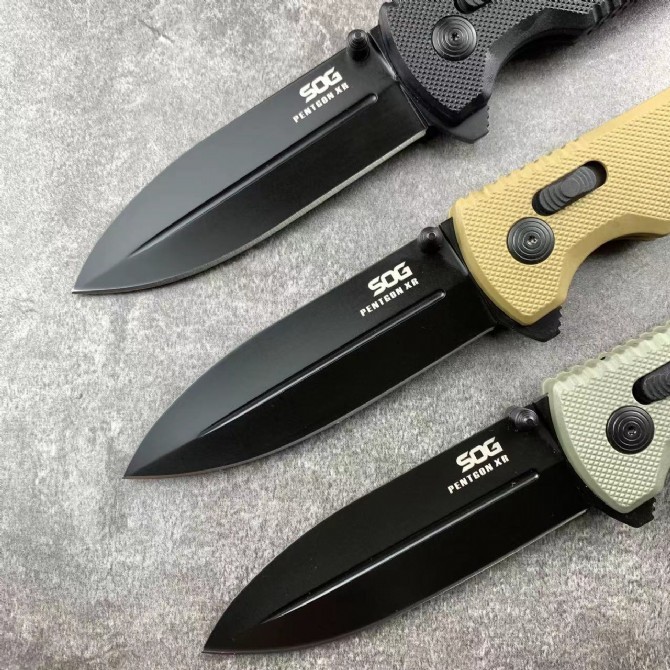 SOG 3Models Pentagon XR LTE Flipper Knife 3.5" CTS-XHP Plain Blade, Black G10 Handles - XR Lock