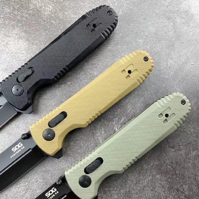 SOG 3Models Pentagon XR LTE Flipper Knife 3.5" CTS-XHP Plain Blade, Black G10 Handles - XR Lock