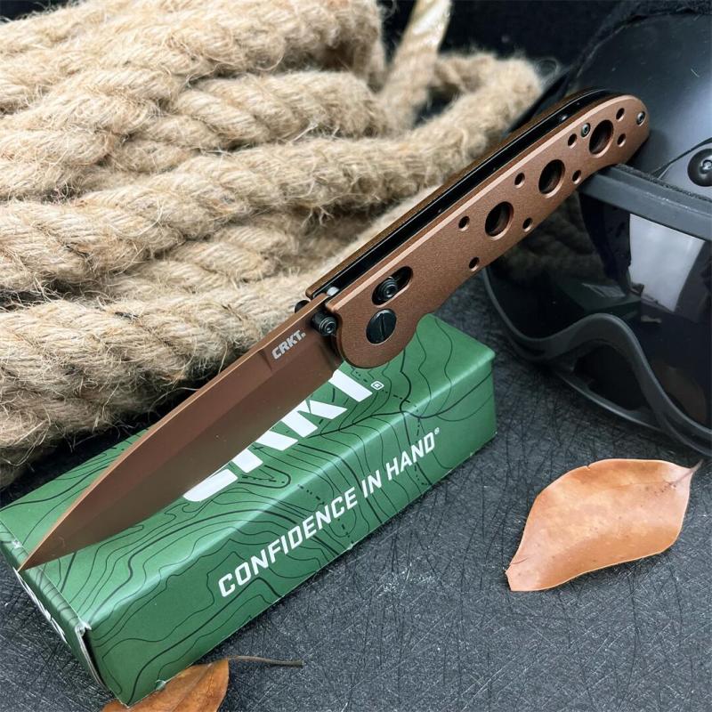 CRKT M16 Knife Carson Flipper 3.54" D2 Combo Drop Blade, Desert Tan, Nylon Fiber Handles
