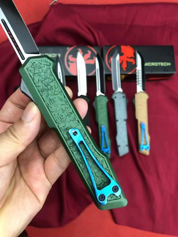 MT Angry Shark Knife OTF AUTO 3.54" D2 Plain Blade, Aluminum Alloy Handles