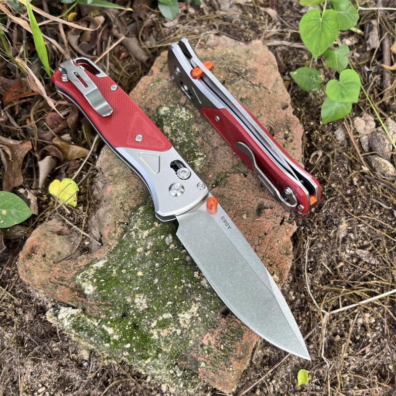 BM 535-9 Knife Bugout AXIS 3.5" D2 Satin Plain Folding Blade, G10 Handles