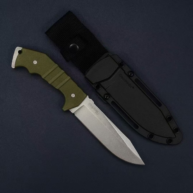 Cold Steel 14AKA AK-47 Field Knifes 5.51" CPM-3V Stonewashed Fixed Blade, OD Green G10 Handles