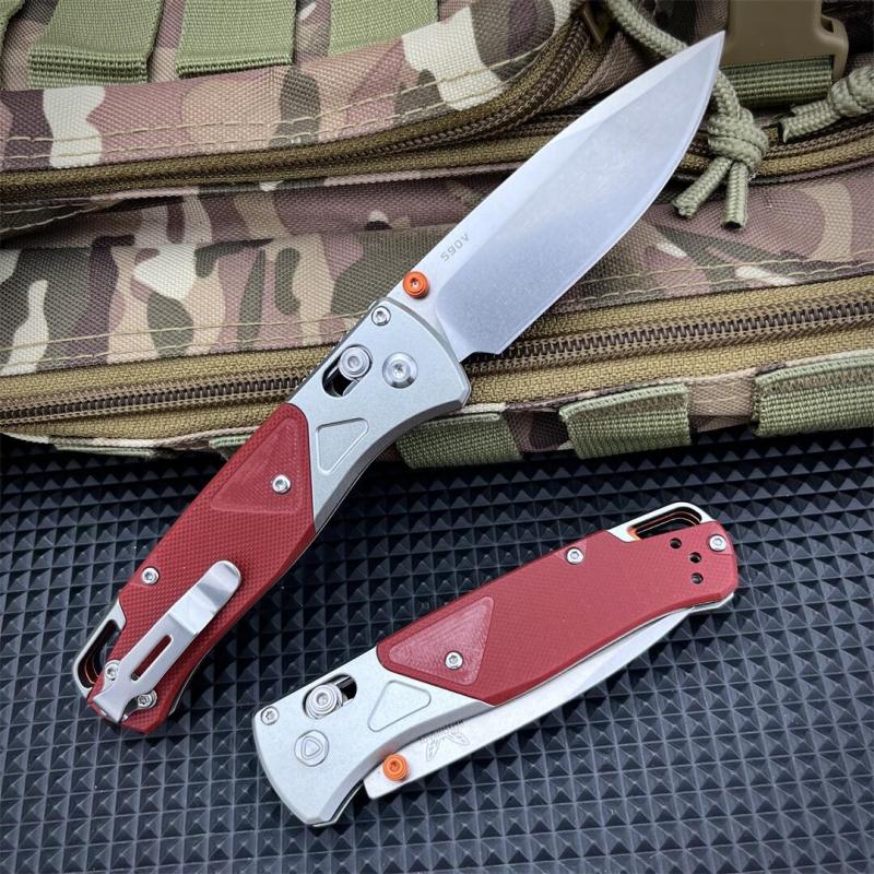 BM 535-9 Knife Bugout AXIS 3.5" D2 Satin Plain Folding Blade, G10 Handles