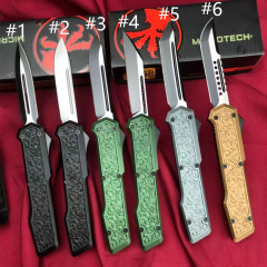 MT Angry Shark Knife OTF AUTO 3.54" D2 Plain Blade, Aluminum Alloy Handles