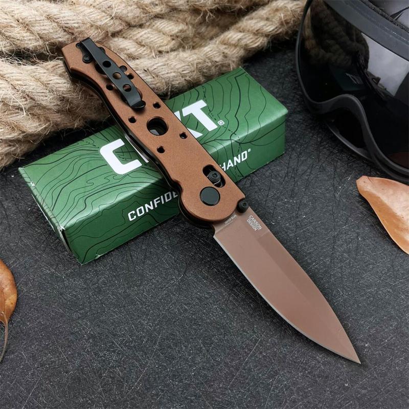 CRKT M16 Knife Carson Flipper 3.54" D2 Combo Drop Blade, Desert Tan, Nylon Fiber Handles