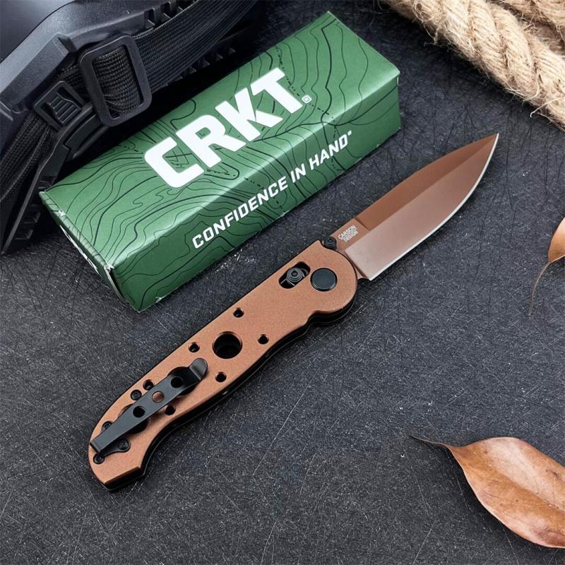 CRKT M16 Knife Carson Flipper 3.54" D2 Combo Drop Blade, Desert Tan, Nylon Fiber Handles