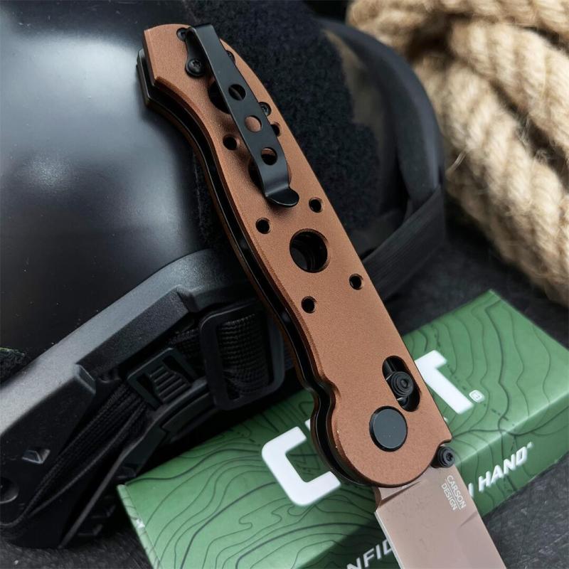 CRKT M16 Knife Carson Flipper 3.54" D2 Combo Drop Blade, Desert Tan, Nylon Fiber Handles