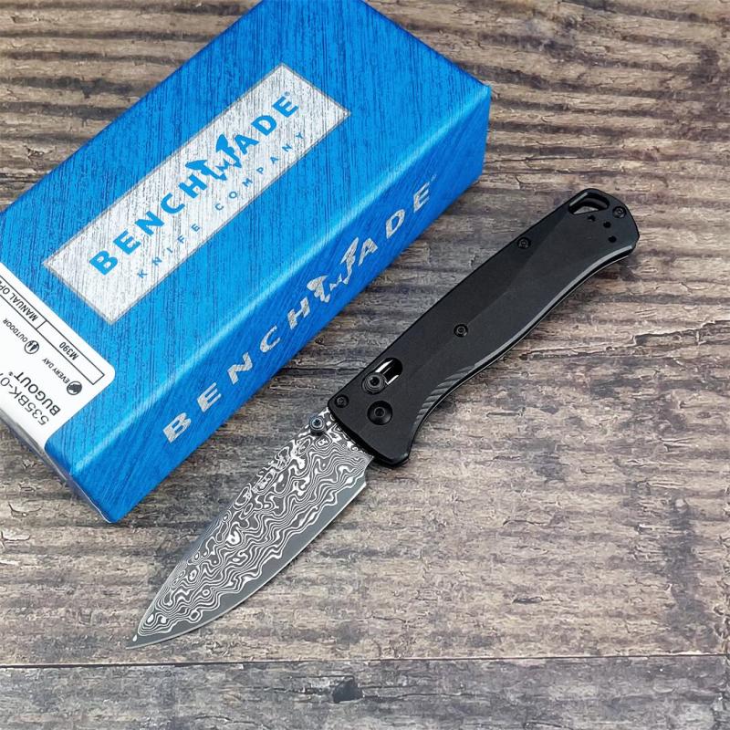 BM 535BK-07 Knife Bugout AXIS 3.15" Damascus Satin Plain Folding Blade, Aluminum Handles