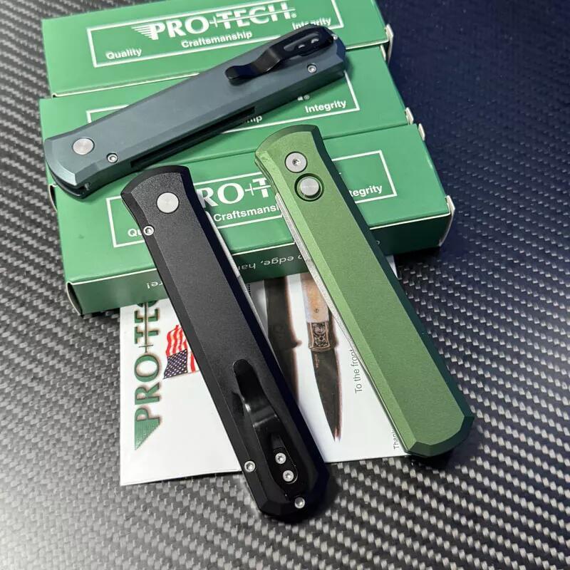 Pro-Tech 924 Godfather Knife 3.94" 154CM Bead Blasted AUTO Folding Plain Blade, T6 Aluminum Handles