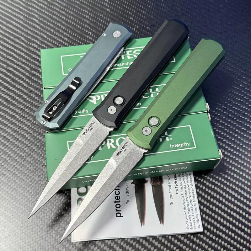 Pro-Tech 924 Godfather Knife 3.94" 154CM Bead Blasted AUTO Folding Plain Blade, T6 Aluminum Handles