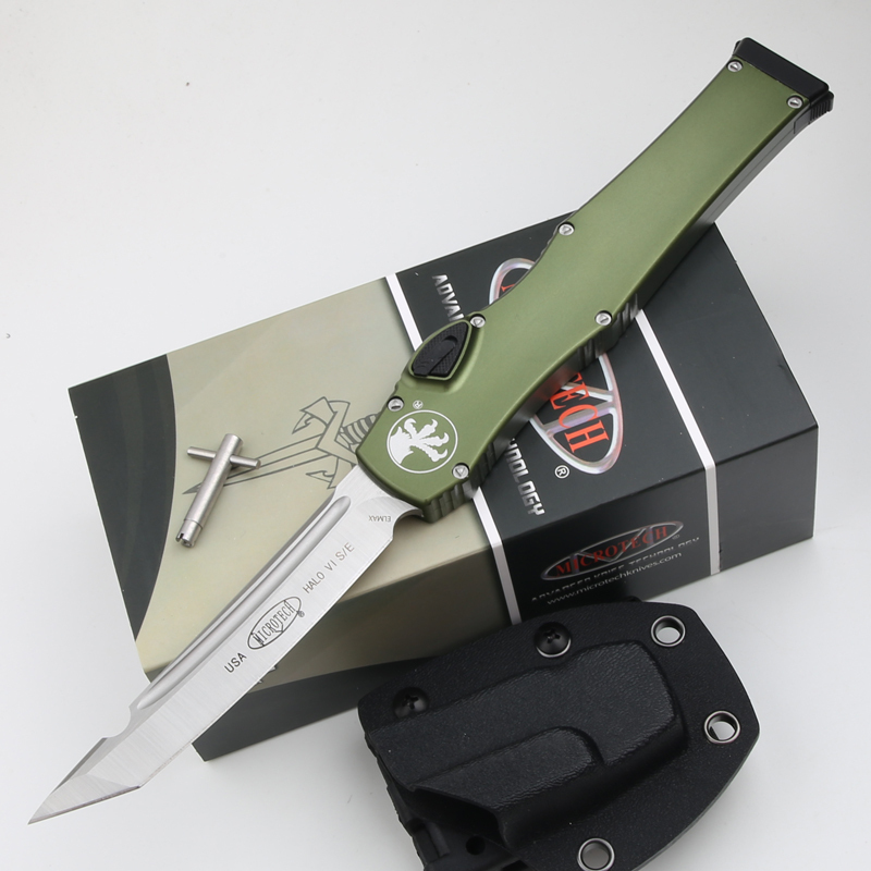 MT Customs Green 150-10 Halo VI Knives OTF AUTO Knife 4.17" Elmax Blade, Aviation Aluminum Handles