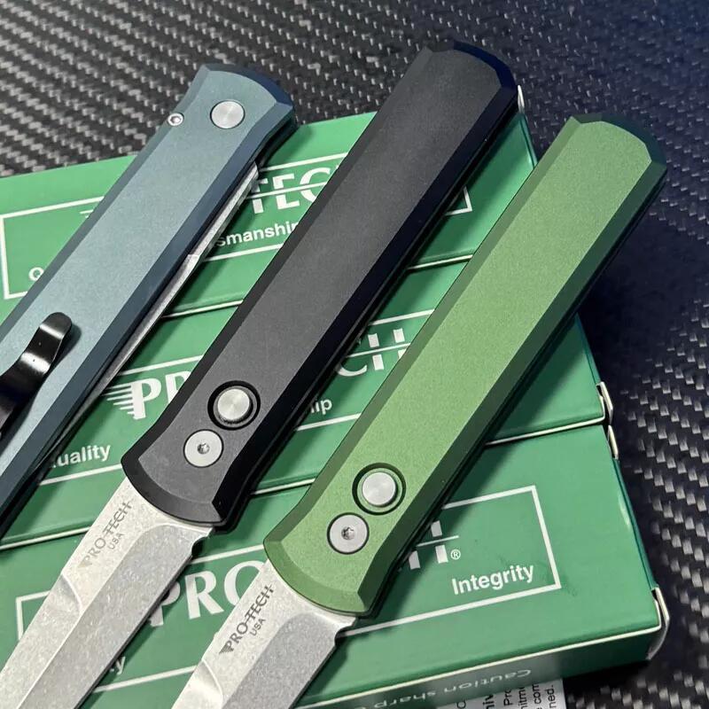 Pro-Tech 924 Godfather Knife 3.94" 154CM Bead Blasted AUTO Folding Plain Blade, T6 Aluminum Handles