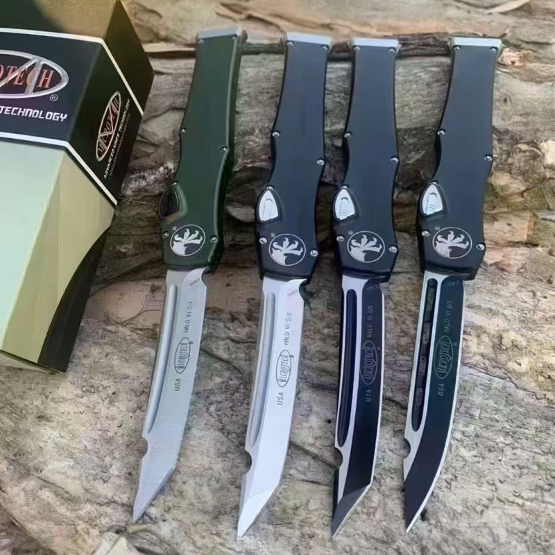 MT Customs Green 150-10 Halo VI Knives OTF AUTO Knife 4.17" Elmax Blade, Aviation Aluminum Handles