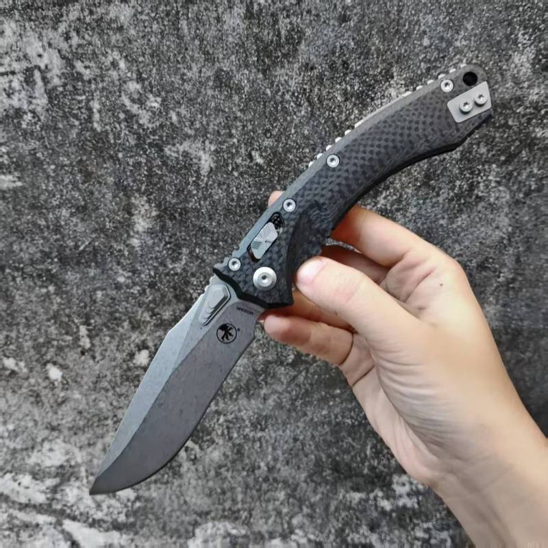 MT Amphibian RAM-LOK Manual Knife 3.62" M390MK Plain Folding Blade, Carbon Fiber Handles