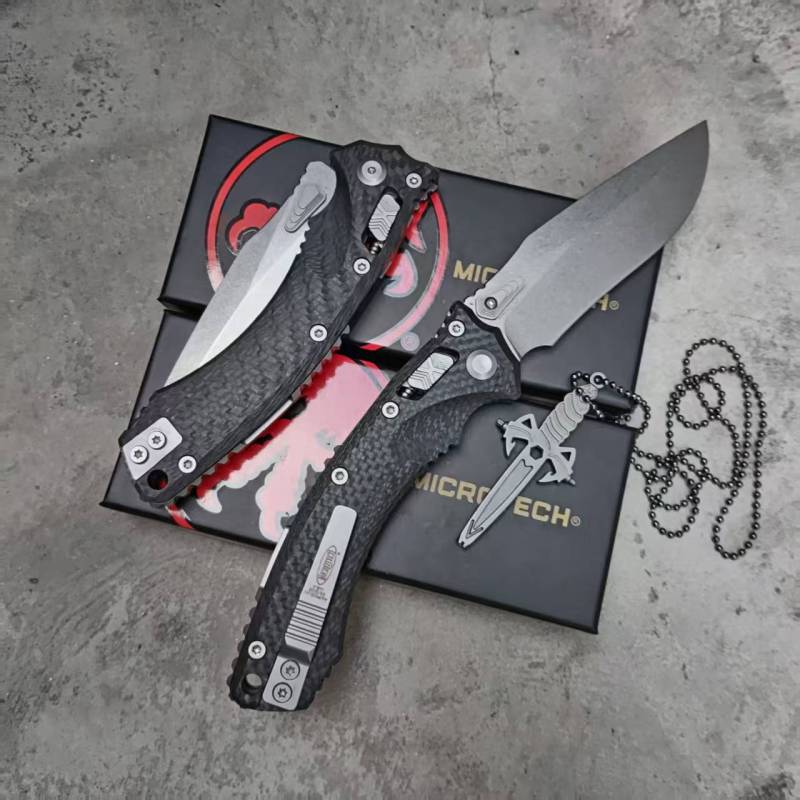 MT Amphibian RAM-LOK Manual Knife 3.62" M390MK Plain Folding Blade, Carbon Fiber Handles
