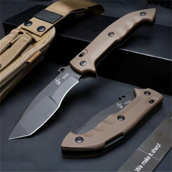 FX-500 Indian Tracker Knife 5.39" N690Co Satin Tanto Folding Blade, G10 Handles