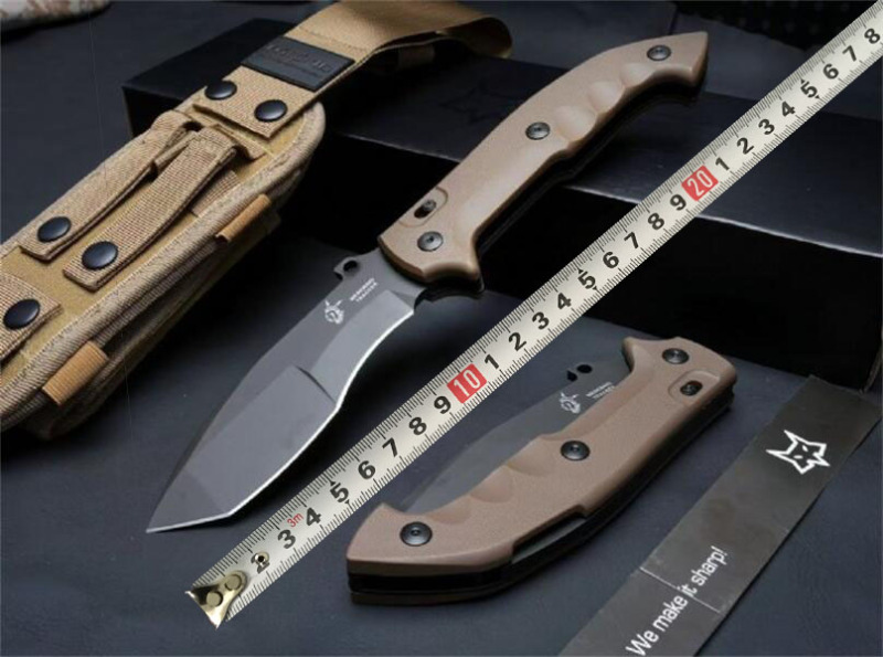 FX-500 Indian Tracker Knife 5.39" N690Co Satin Tanto Folding Blade, G10 Handles