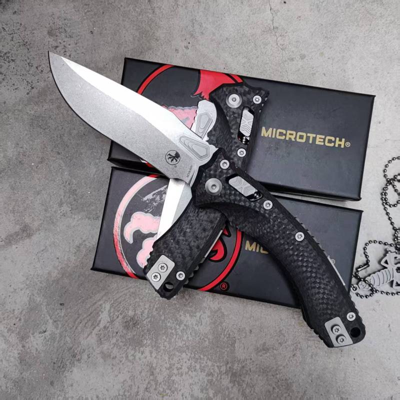 MT Amphibian RAM-LOK Manual Knife 3.62" M390MK Plain Folding Blade, Carbon Fiber Handles