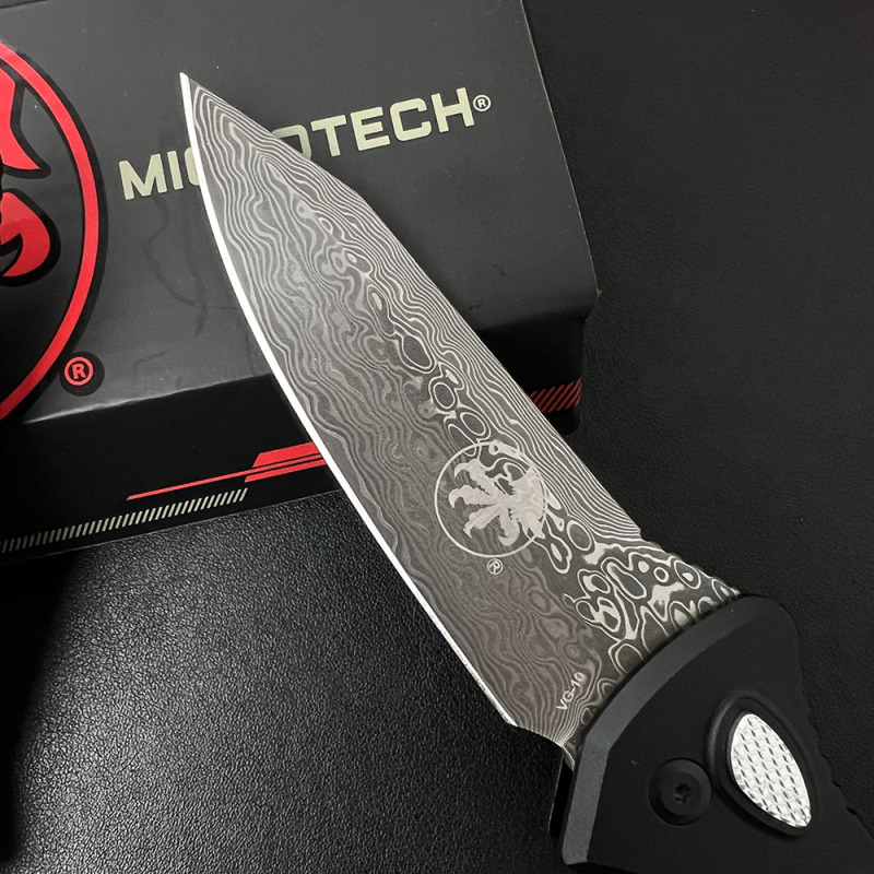 MT Delta AUTO Knife 3.86" Damascus Plain Folding Blade, CNC Aluminum Handles