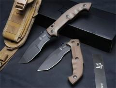 FX-500 Indian Tracker Knife 5.39" N690Co Satin Tanto Folding Blade, G10 Handles