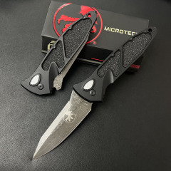 MT Delta AUTO Knife 3.86" Damascus Plain Folding Blade, CNC Aluminum Handles