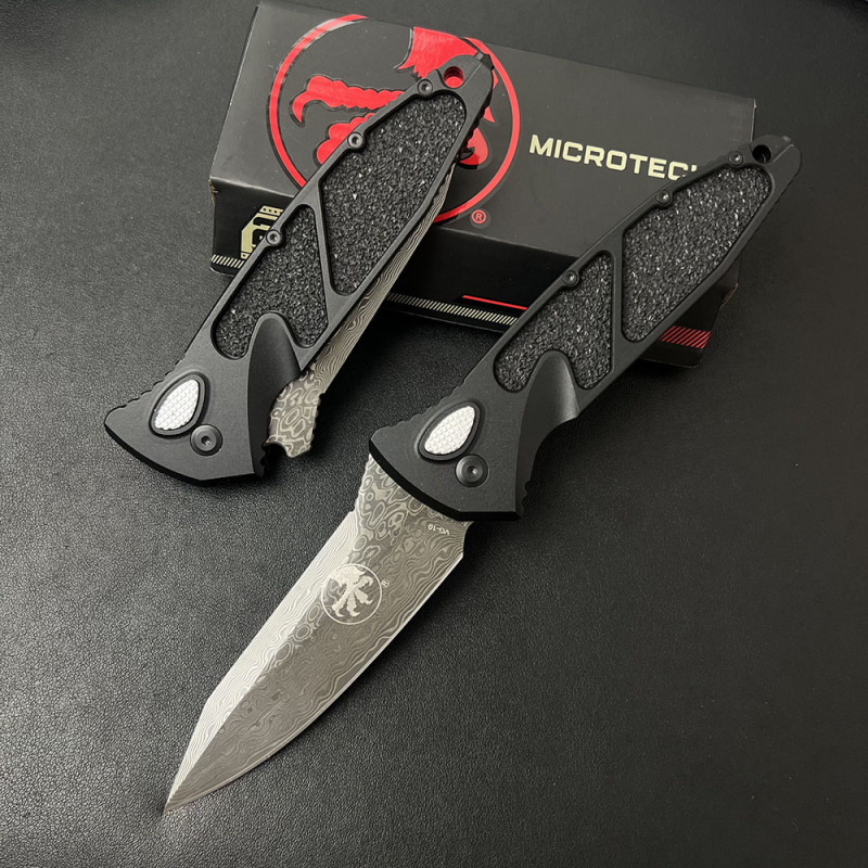 MT Delta AUTO Knife 3.86" Damascus Plain Folding Blade, CNC Aluminum Handles