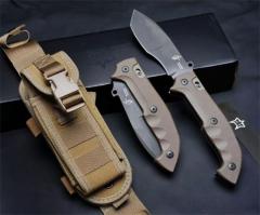 FX-500 Indian Tracker Knife 5.39" N690Co Satin Tanto Folding Blade, G10 Handles