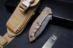 FX-500 Indian Tracker Knife 5.39" N690Co Satin Tanto Folding Blade, G10 Handles