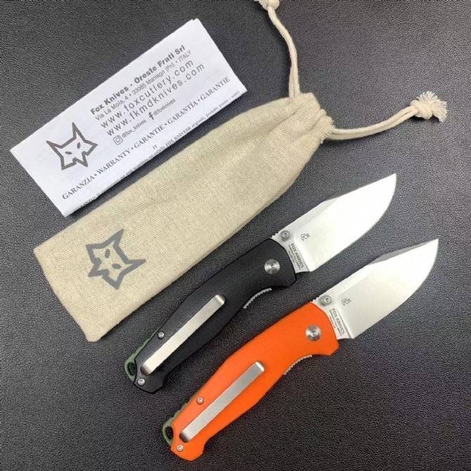 FX-523 TUR Knife 2.91" N690Co Satin Plain Folding Blade, G10 Handles with OD Green Backspacer