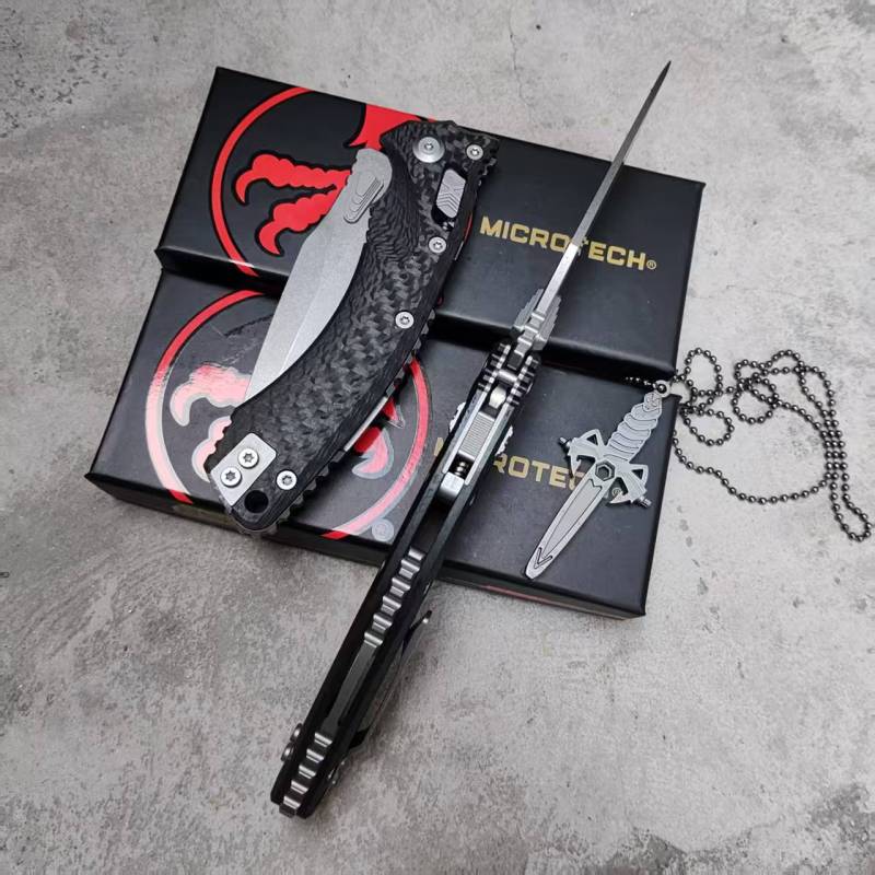 MT Amphibian RAM-LOK Manual Knife 3.62" M390MK Plain Folding Blade, Carbon Fiber Handles
