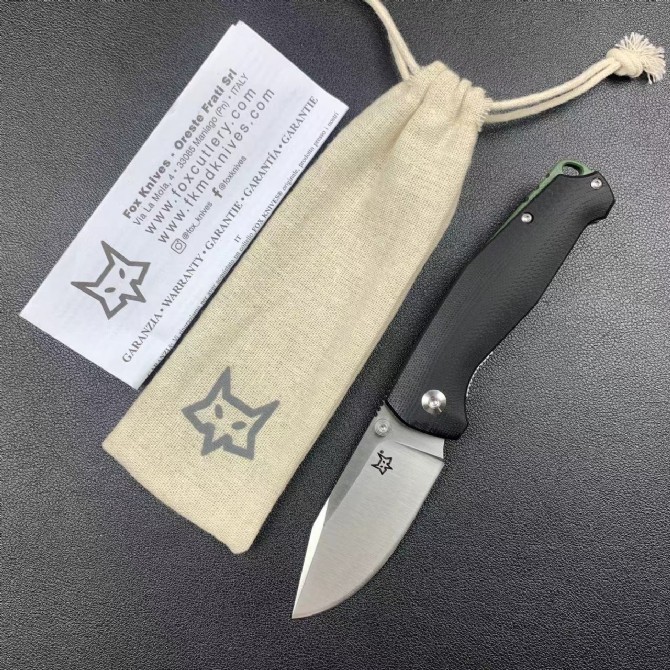 FX-523 TUR Knife 2.91" N690Co Satin Plain Folding Blade, G10 Handles with OD Green Backspacer