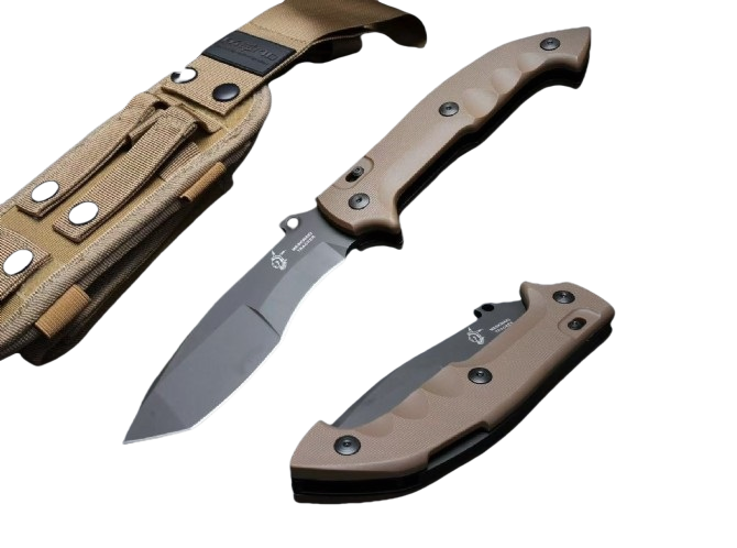 FX-500 Indian Tracker Knife 5.39" N690Co Satin Tanto Folding Blade, G10 Handles