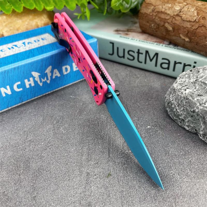 BM 535-3 Donut Pink Knife Bugout AXIS Folding 3.07" D2 Satin Plain Blade, G10 Handles