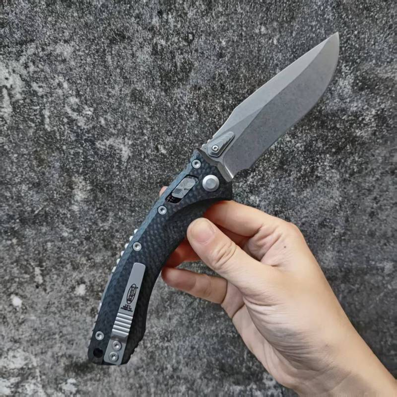 MT Amphibian RAM-LOK Manual Knife 3.62" M390MK Plain Folding Blade, Carbon Fiber Handles