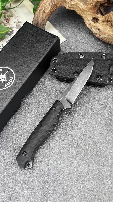 Toor Knife Secret Fixed Blade 4.96" CPM-D2 Black Point Blade, 3D Machined Black G10 Handles