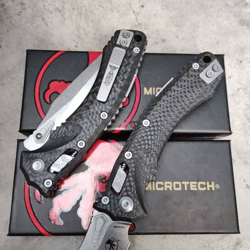 MT Amphibian RAM-LOK Manual Knife 3.62" M390MK Plain Folding Blade, Carbon Fiber Handles