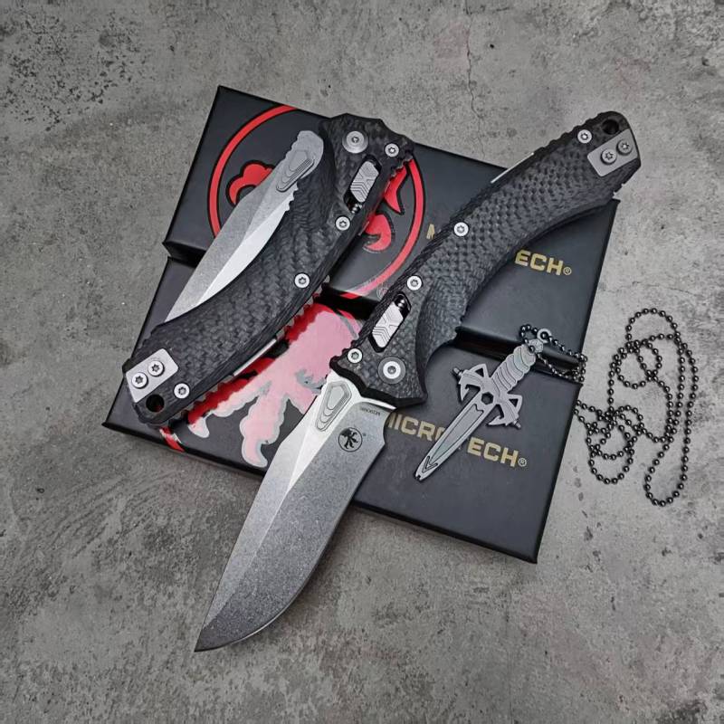 MT Amphibian RAM-LOK Manual Knife 3.62" M390MK Plain Folding Blade, Carbon Fiber Handles