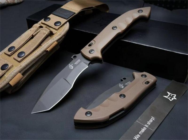 FX-500 Indian Tracker Knife 5.39" N690Co Satin Tanto Folding Blade, G10 Handles