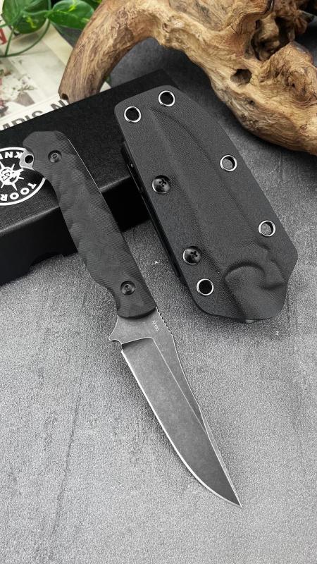 Toor Knife Secret Fixed Blade 4.96" CPM-D2 Black Point Blade, 3D Machined Black G10 Handles