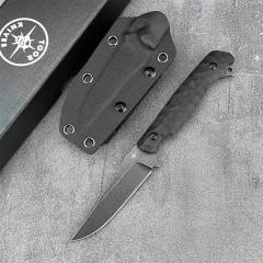 Toor Knife Secret Fixed Blade 4.96" CPM-D2 Black Point Blade, 3D Machined Black G10 Handles