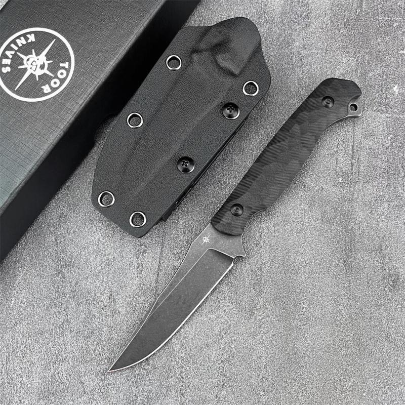 Toor Knife Secret Fixed Blade 4.96" CPM-D2 Black Point Blade, 3D Machined Black G10 Handles