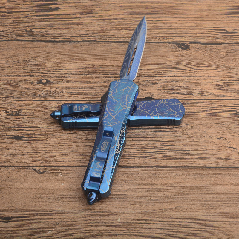 MT A07 Knives Combat Troodon AUTO OTF Knife 3.54" 440 Laser Pattern Blade, Zinc Aluminum Alloy Handles