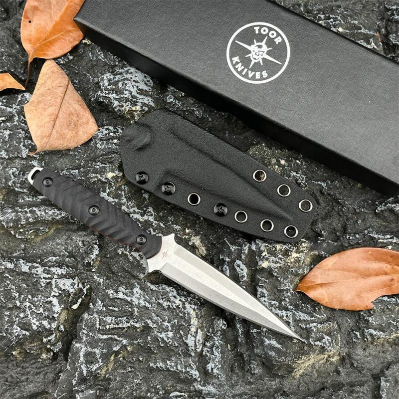 Toor Specter J Knives Fixed Blade Knife 3.94" CPM-M4 Double Edge Dagger Blade, Black G10 Handles