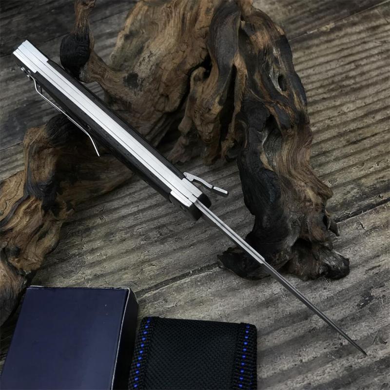 F125 Horizontal Knifes Fast Opening Auto Knifes 3.54" Damascus Plain Blade, Wooden Handles