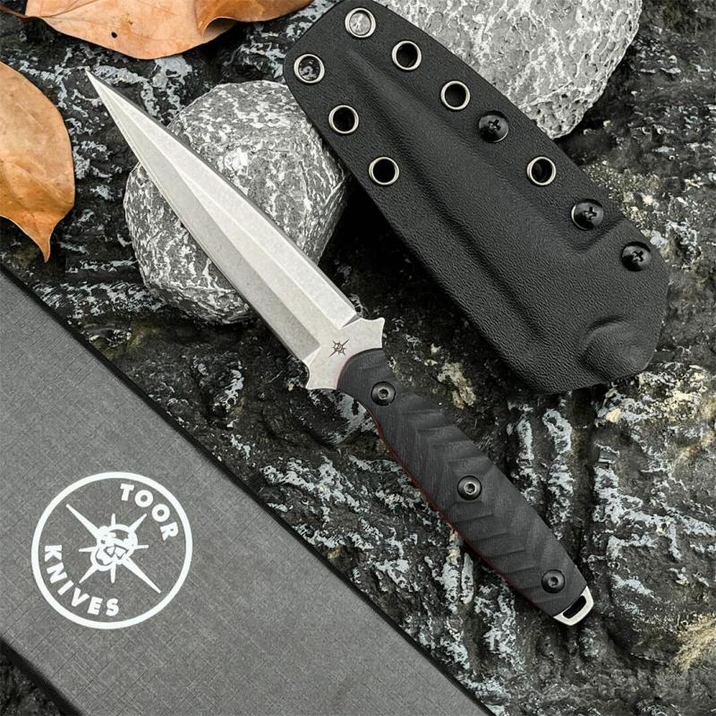 Toor Specter J Knives Fixed Blade Knife 3.94" CPM-M4 Double Edge Dagger Blade, Black G10 Handles