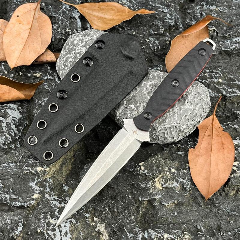 Toor Specter J Knives Fixed Blade Knife 3.94" CPM-M4 Double Edge Dagger Blade, Black G10 Handles