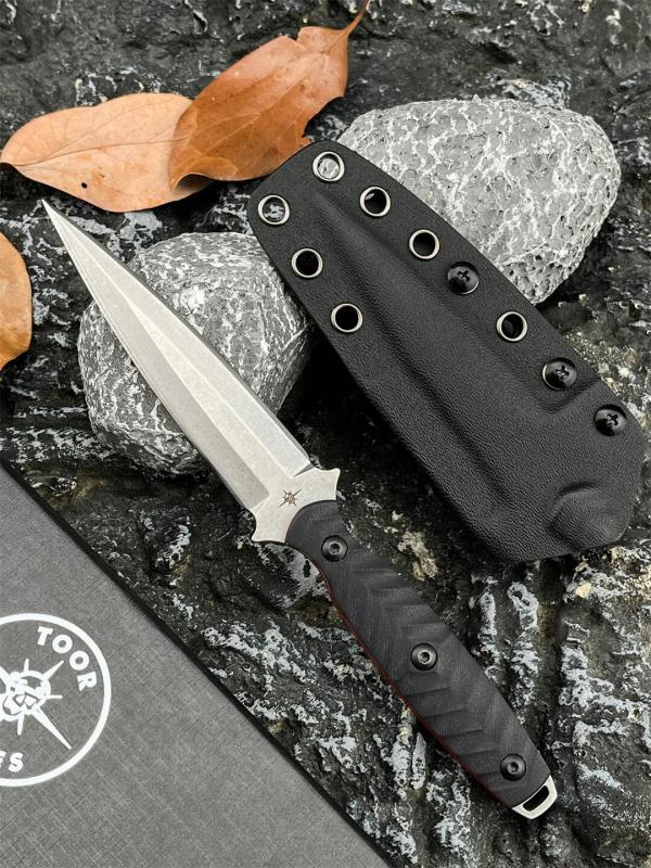 Toor Specter J Knives Fixed Blade Knife 3.94" CPM-M4 Double Edge Dagger Blade, Black G10 Handles