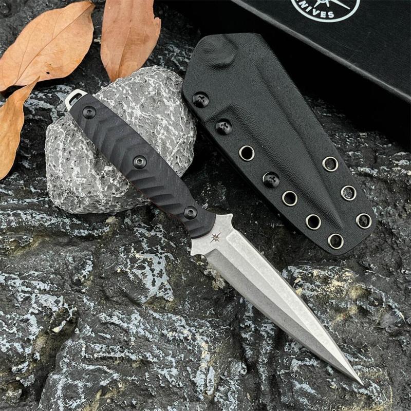 Toor Specter J Knives Fixed Blade Knife 3.94" CPM-M4 Double Edge Dagger Blade, Black G10 Handles