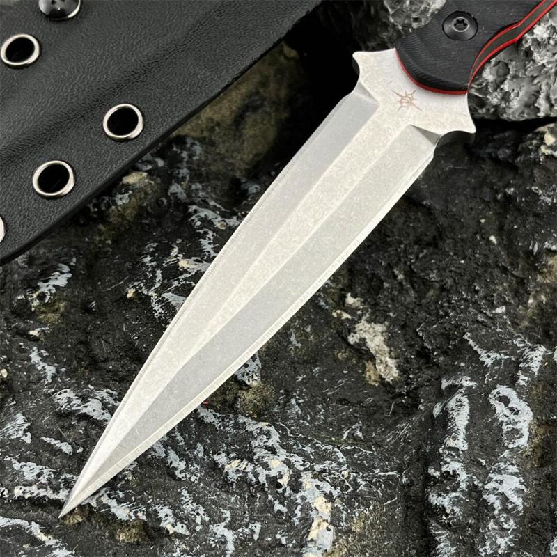 Toor Specter J Knives Fixed Blade Knife 3.94" CPM-M4 Double Edge Dagger Blade, Black G10 Handles