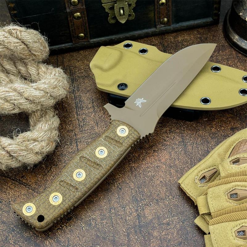 BM 375SFE Knives Shane Sibert Adamas Fixed Blade Knife 4.2" D2 Plain Blade, Micarta Handles
